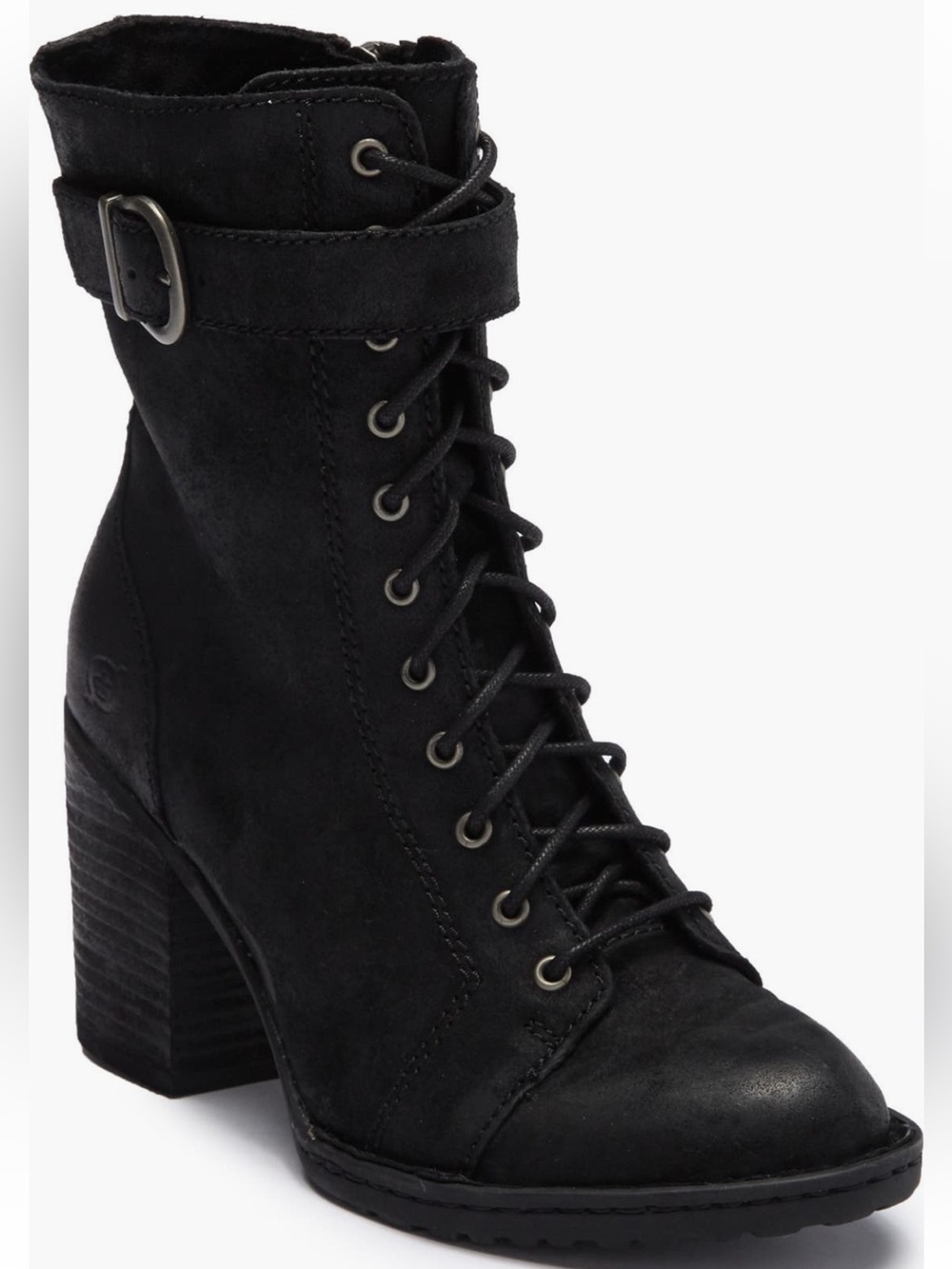 Born's Cass Block Heel Suede Ankle Boots with Buckle and Side Zipper
